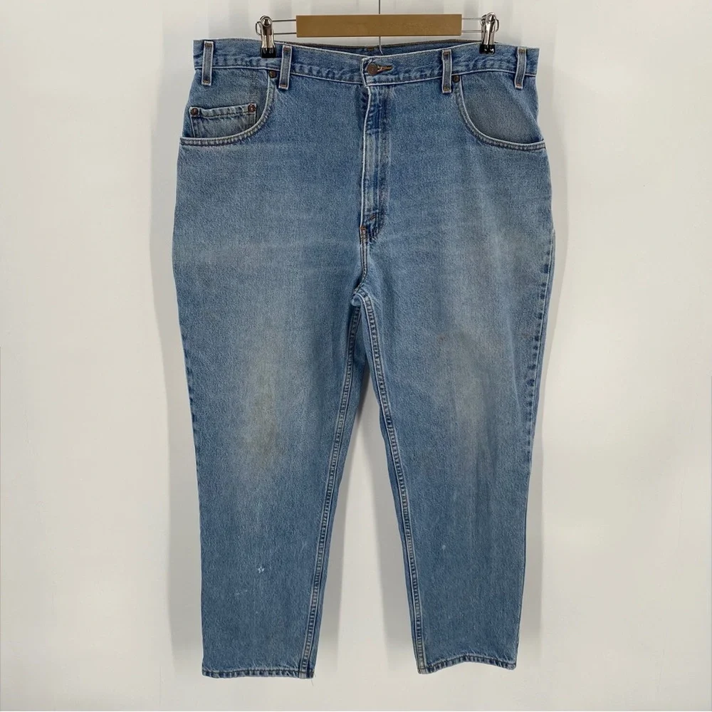 Levi’s Jeans Men’s 40x30 Blue 545 VTG 90s Brown Tab LOOSE Batwing Stains Flaws
